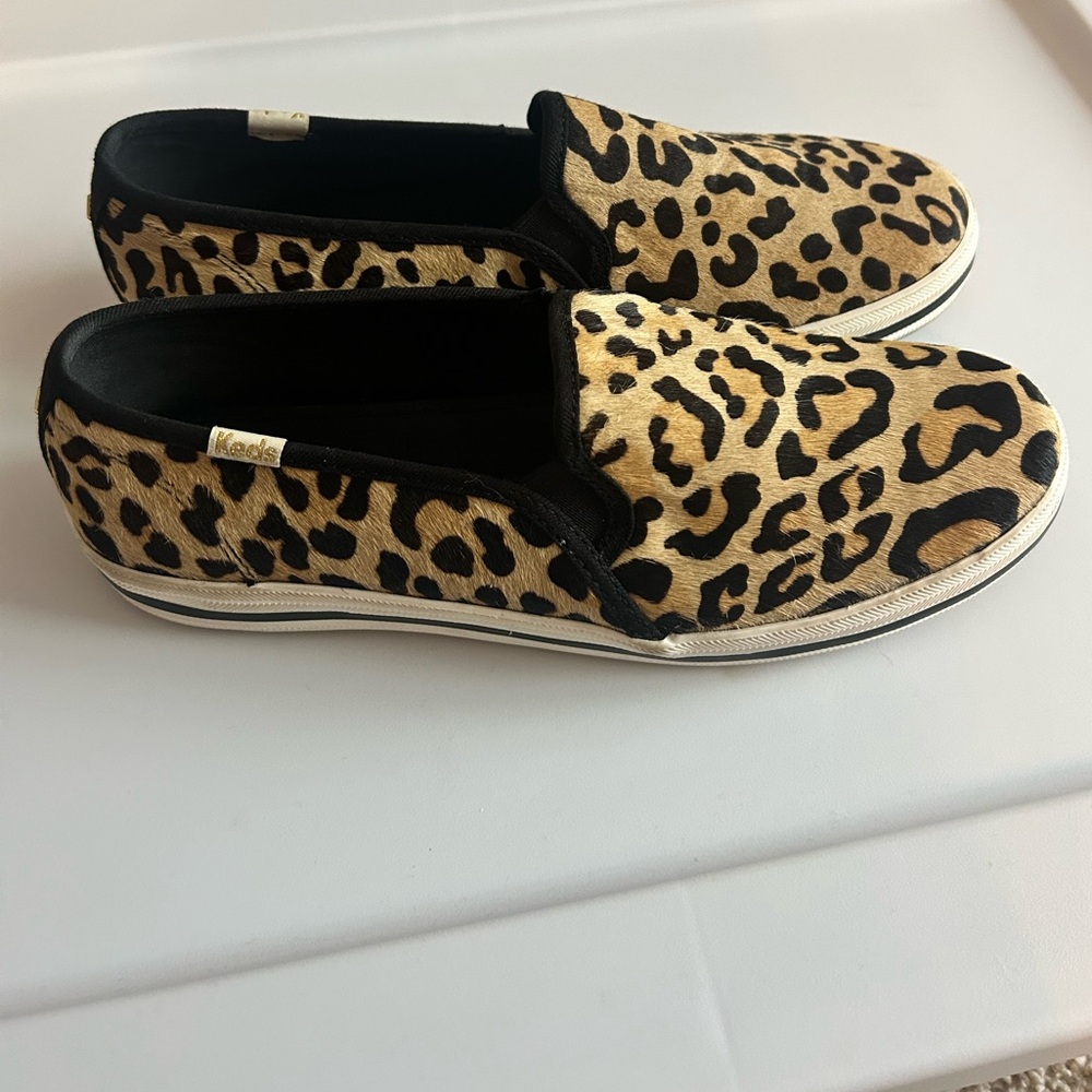 Keds x Kate Spade Double Decker Sneakers Leopard Pony Tan Slip On 7.5 - Picture 6 of 11
